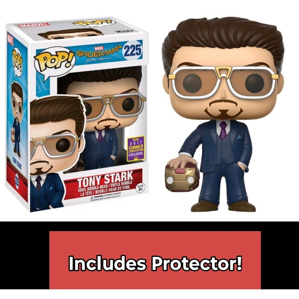 Funko Pop 🍀 Tony Stark #225 ☘️ 2017 Summer Con Exclusive 🌈 New in Protector - Picture 9 of 9